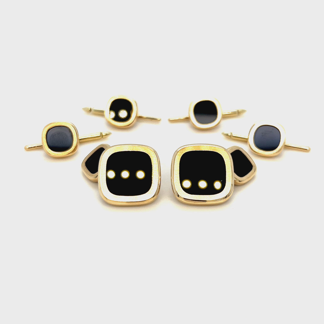 14K Yellow Gold & Onyx Cufflinks and Shirt Stud Set