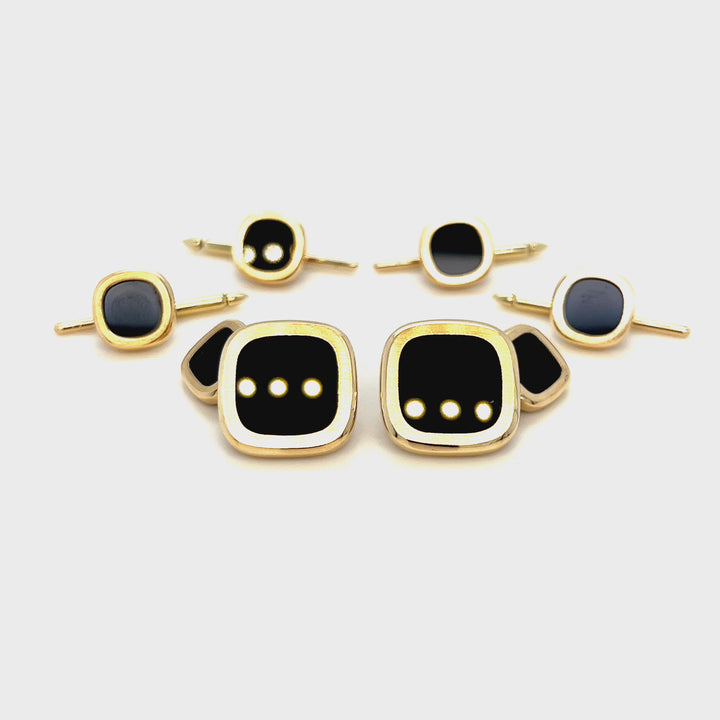 14K Yellow Gold & Onyx Cufflinks and Shirt Stud Set