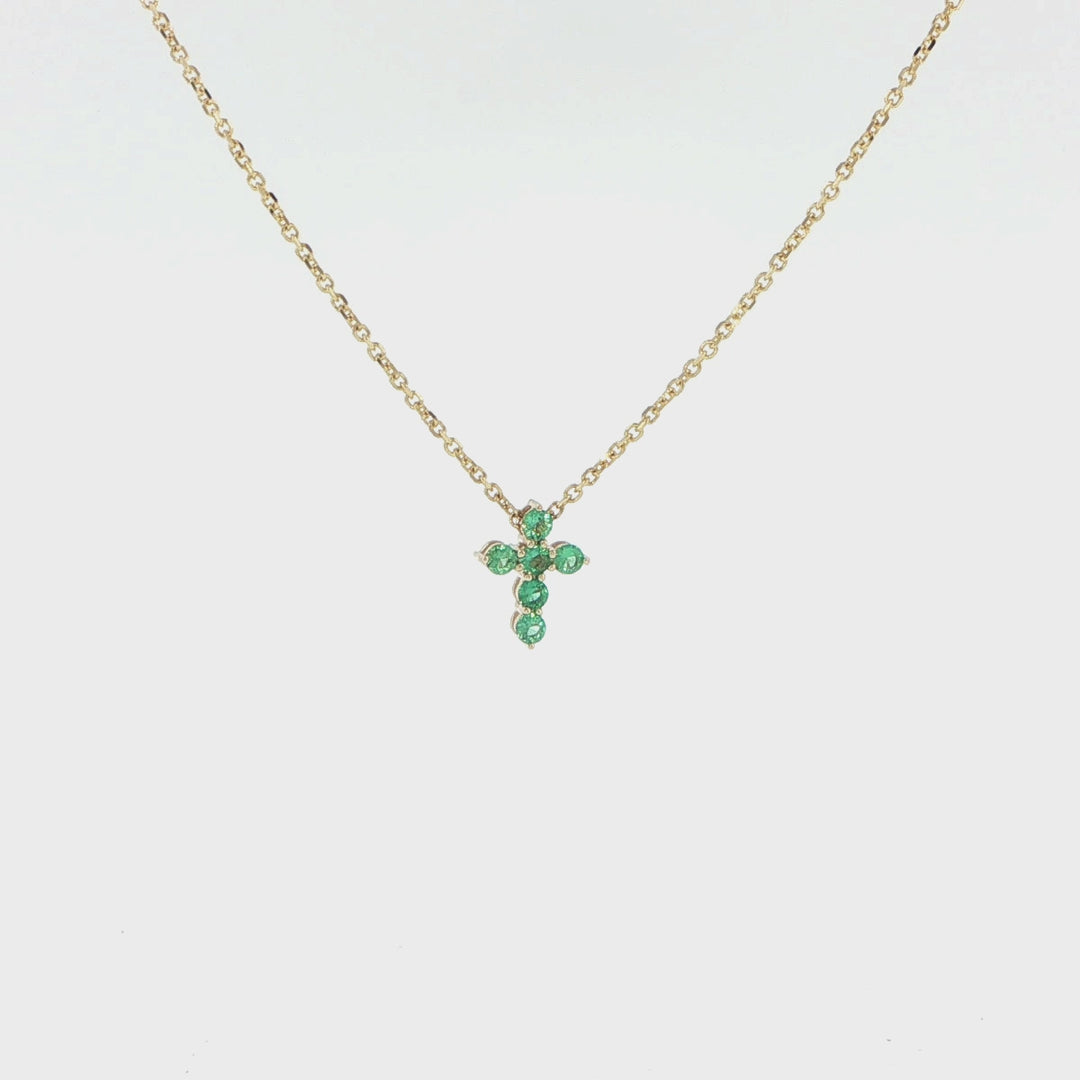14K Yellow Gold Emerald Cross Necklace