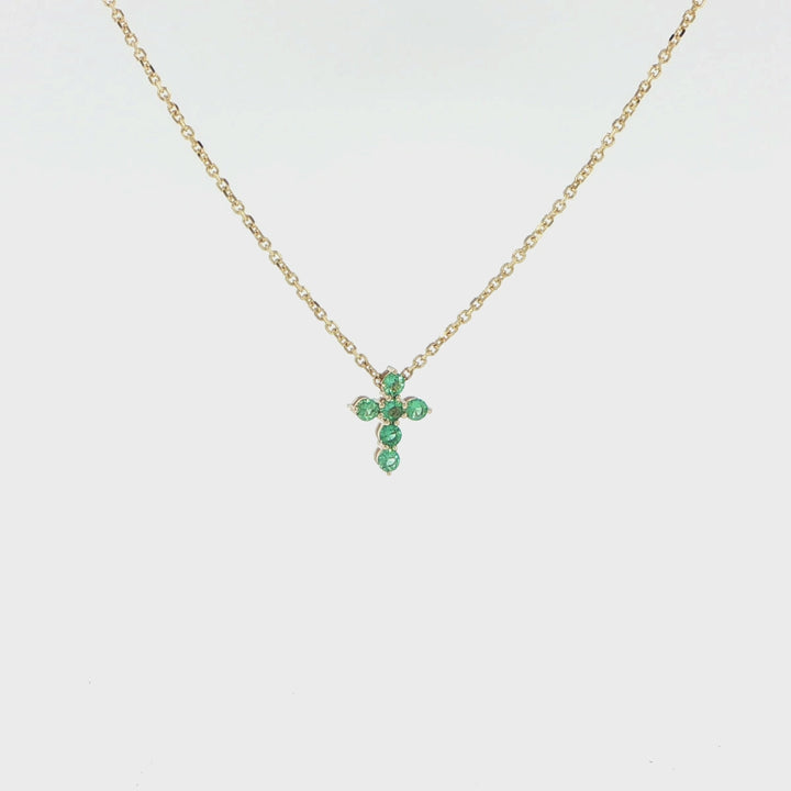14K Yellow Gold Emerald Cross Necklace