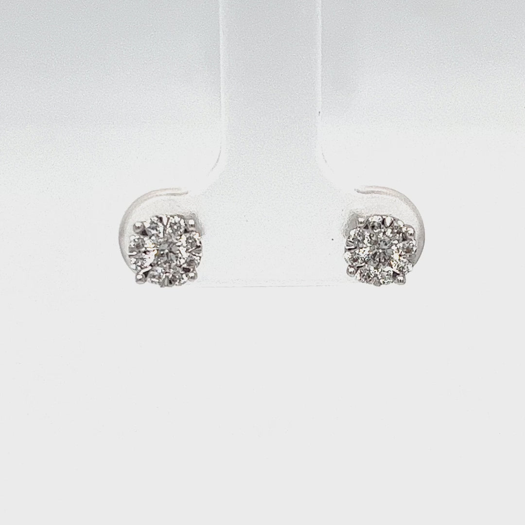 14K White Gold Diamond Cluster Stud Earrings