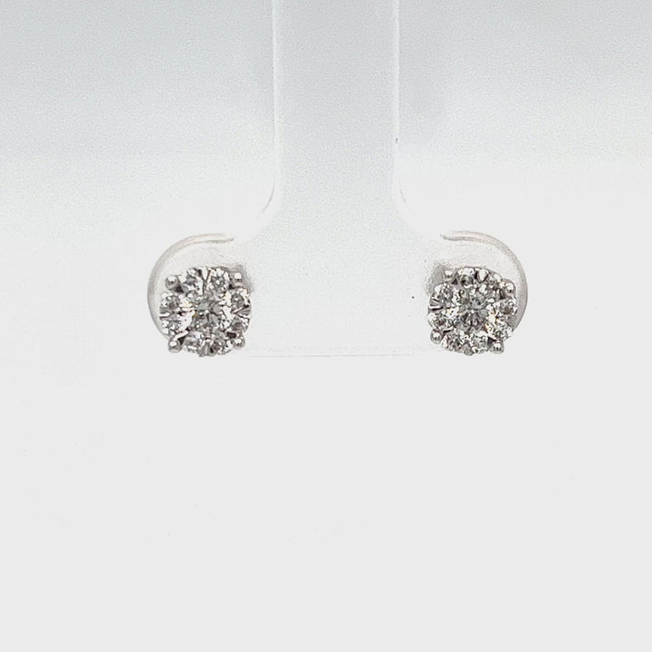14K White Gold Diamond Cluster Stud Earrings