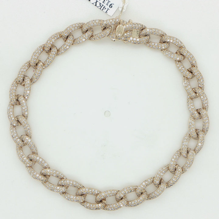 14K Yellow Gold Pave Diamond Curb Link Bracelet