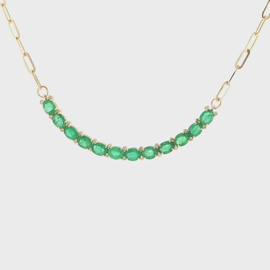 14K Yellow Gold Emerald & Diamond Smile Necklace