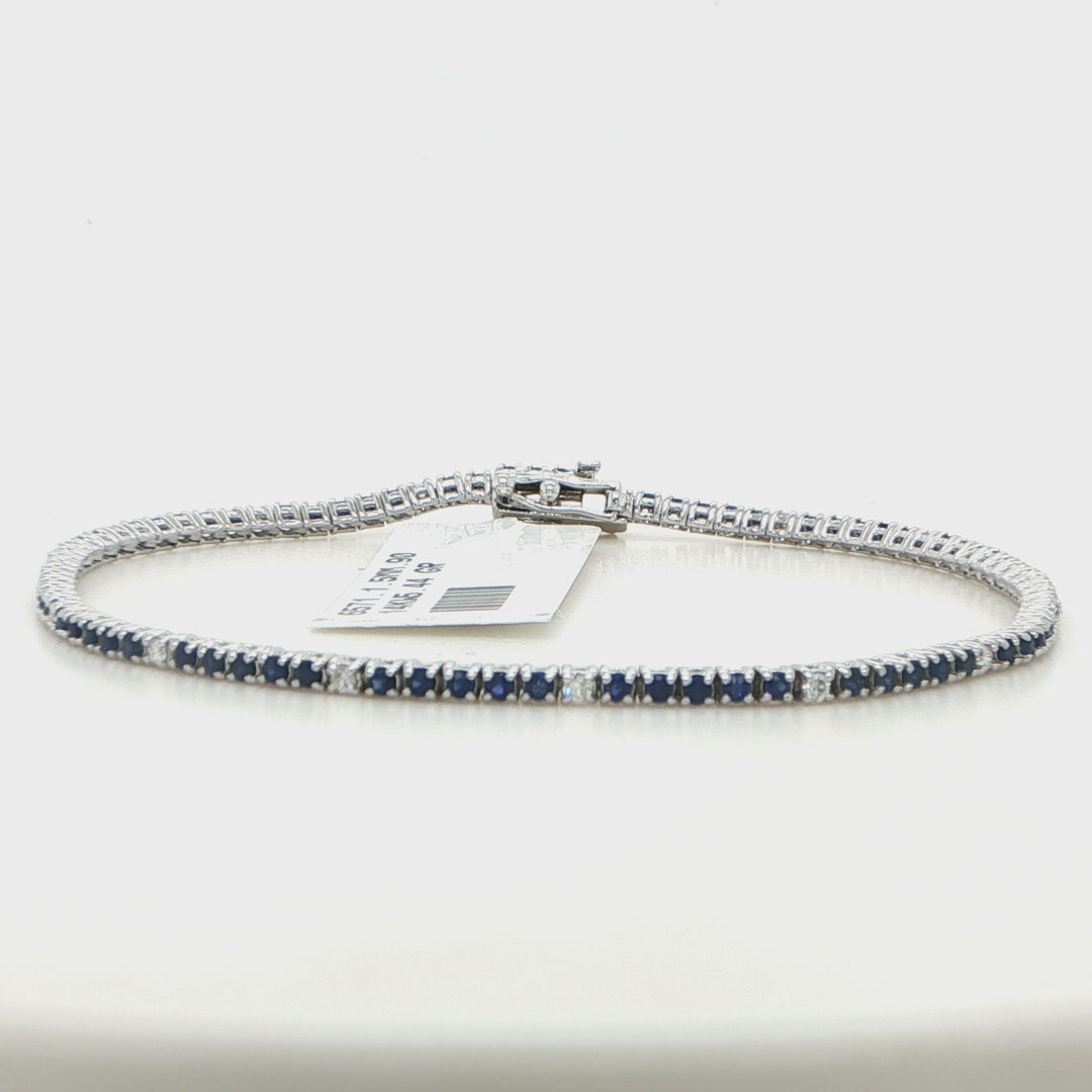 14 Karat White Gold Bracelet with Round Sapphires and Diamonds