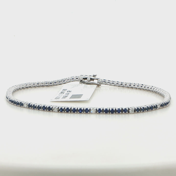14 Karat White Gold Bracelet with Round Sapphires and Diamonds