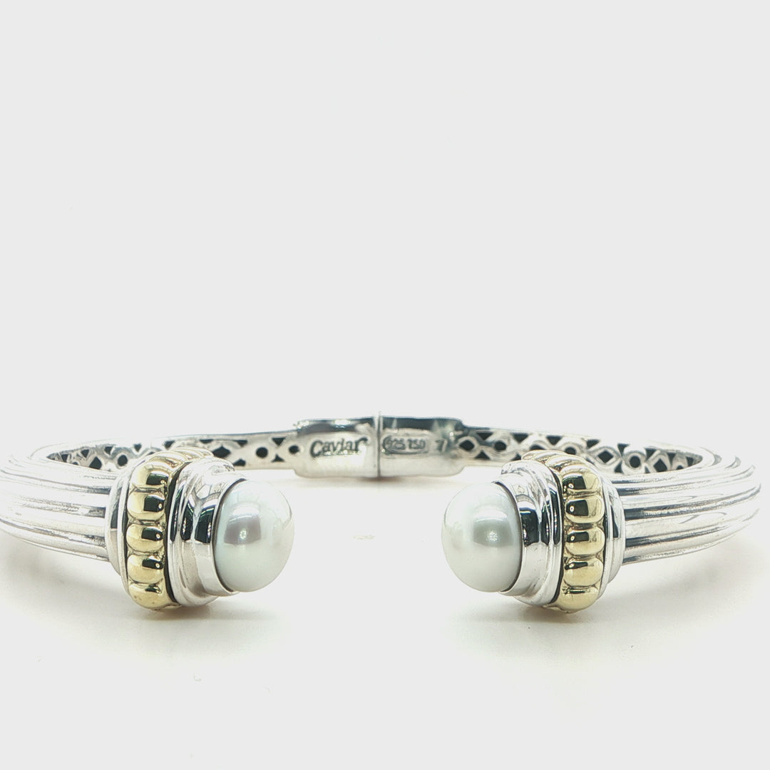 LAGOS Caviar 18K Gold & Sterling Silver Pearl Hinged Bangle