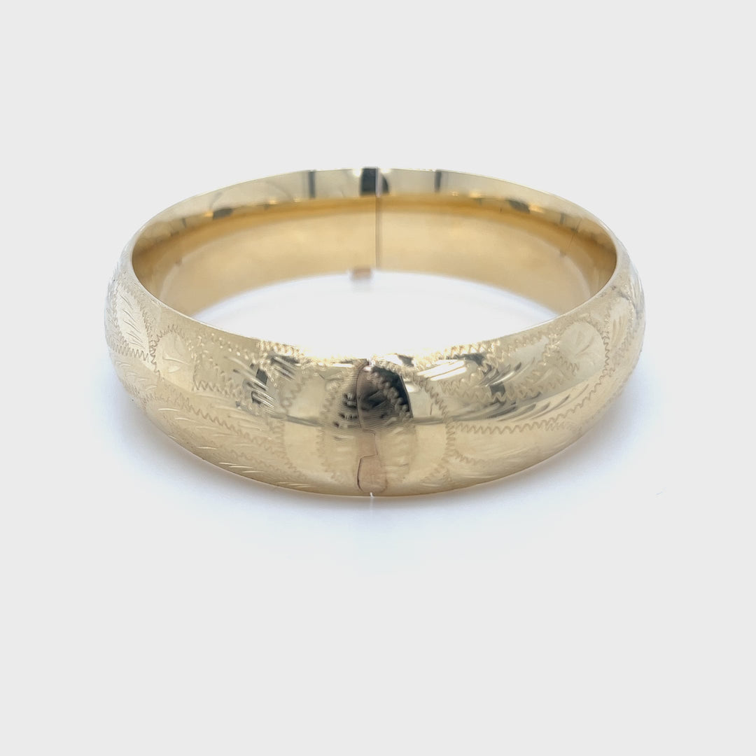 14K Yellow Gold Engraved Bangle