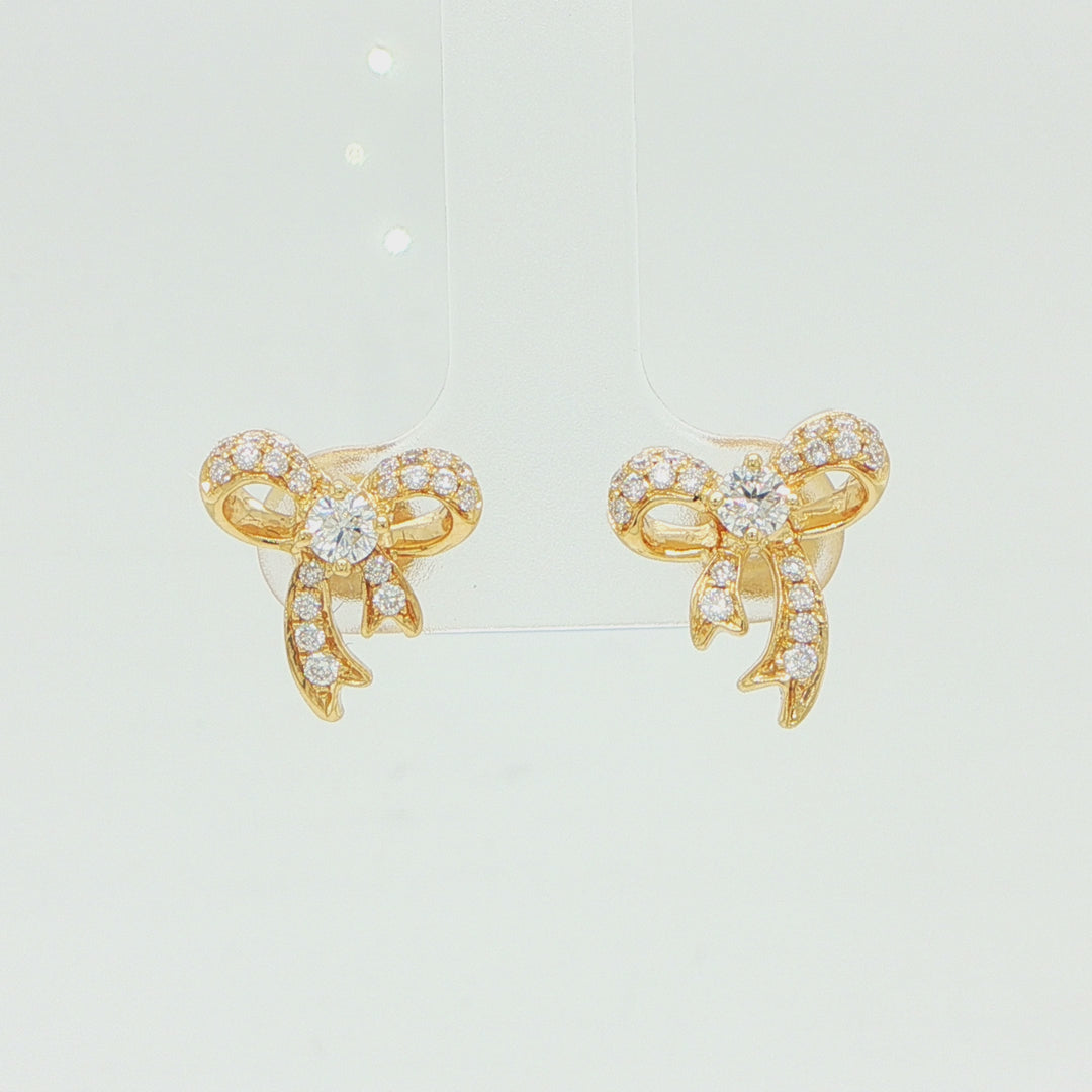 18K Yellow Gold Diamond Bow Earrings