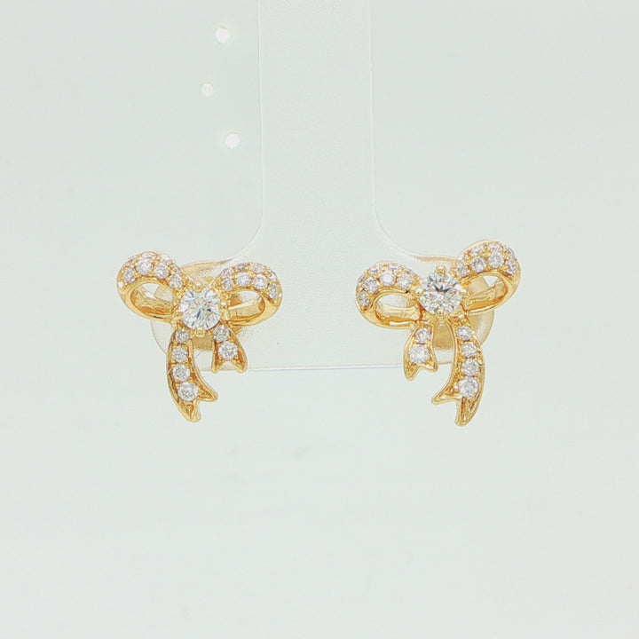 18K Yellow Gold Diamond Bow Earrings