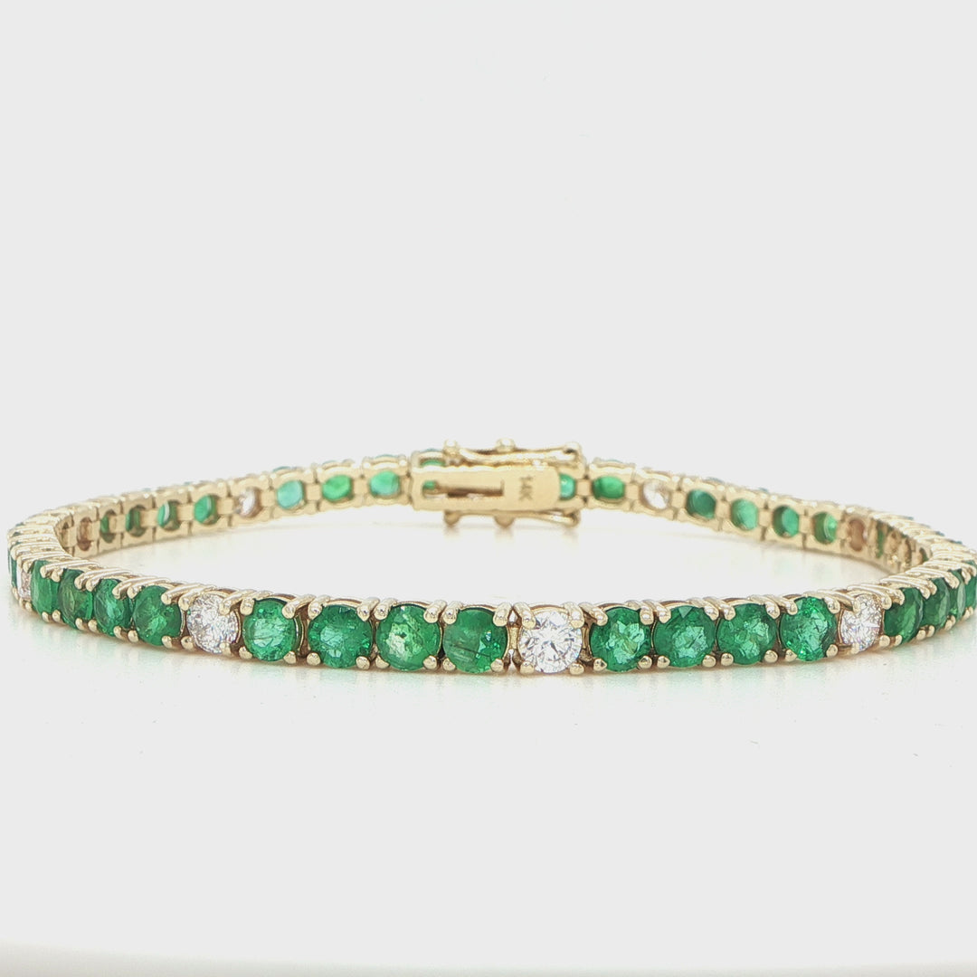 14K Yellow Gold Emerald & Diamond Bracelet