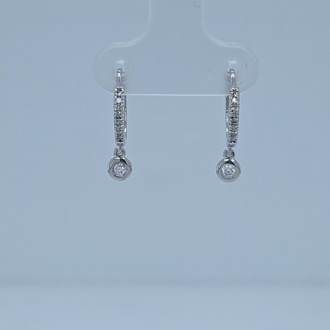 Bezel Set Diamond Dangle Hoop Earrings