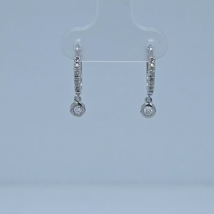 Bezel Set Diamond Dangle Hoop Earrings
