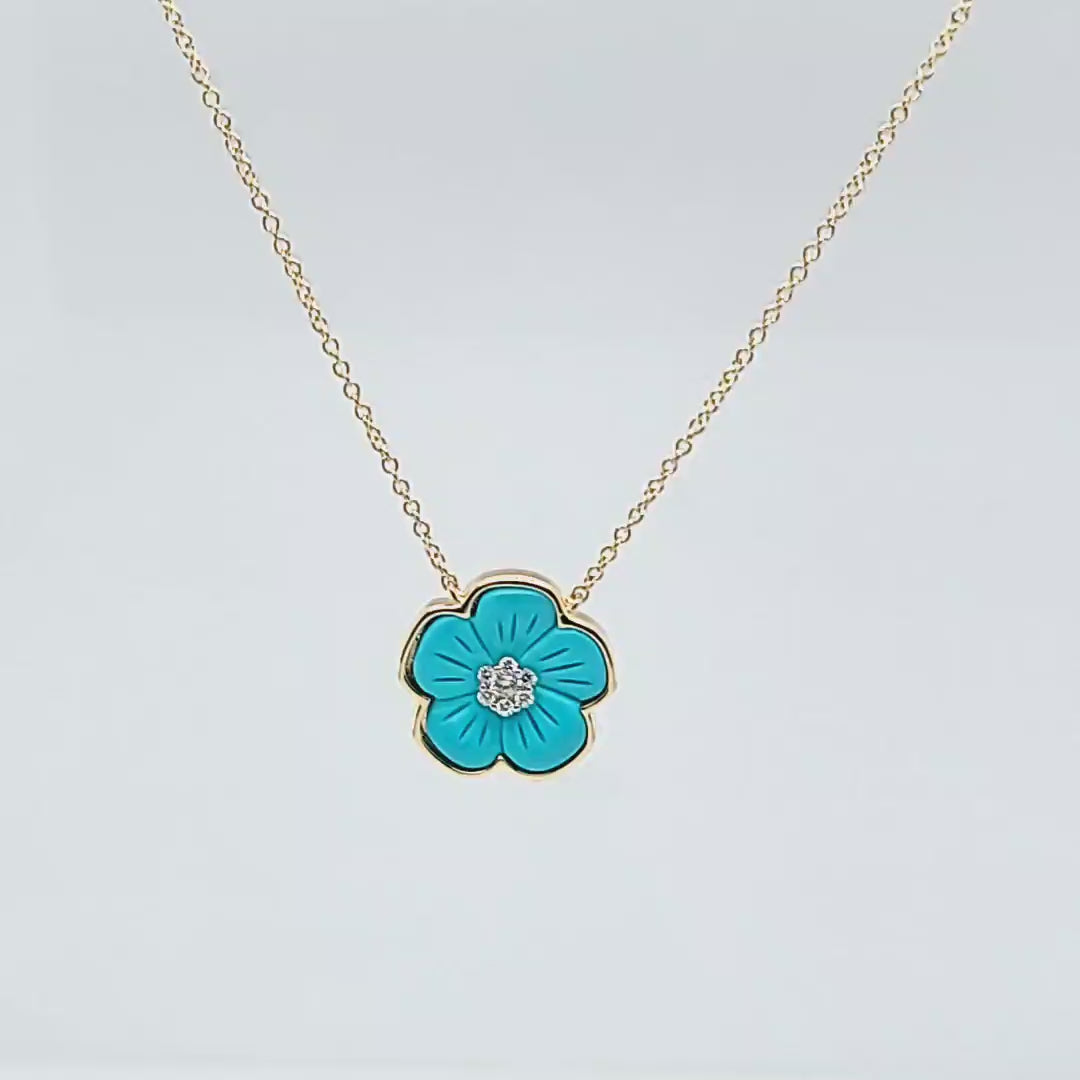 Turquoise and Diamond Flower Necklace