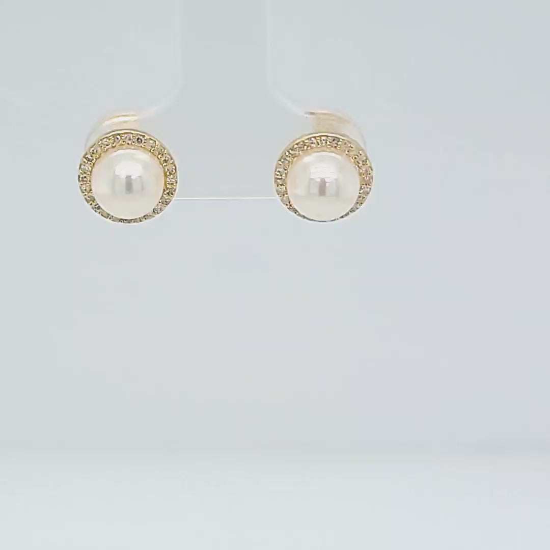 Pearl and Diamond Halo Stud Earrings