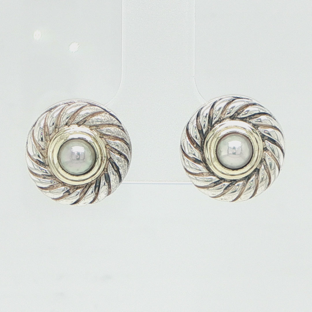 David Yurman Pearl Stud Earrings in Sterling Silver & 14K Gold