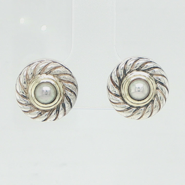 David Yurman Pearl Stud Earrings in Sterling Silver & 14K Gold