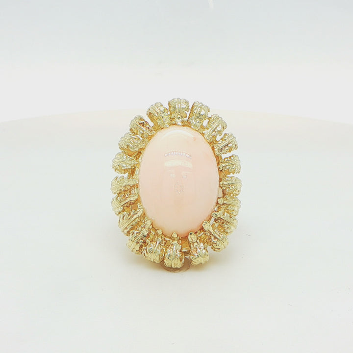 14K Yellow Gold Angel Skin Coral Cabochon Cocktail Ring