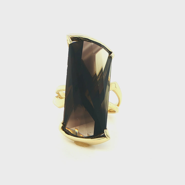 14K Yellow Gold Smoky Citrine Abstract Cocktail Ring