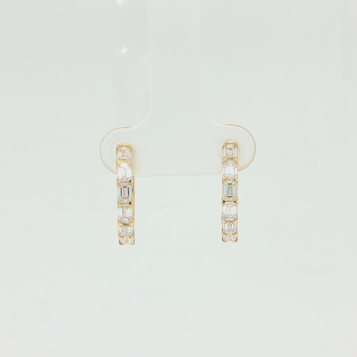 18K Yellow Gold Emerald Cut Diamond Huggie Hoop Earrings