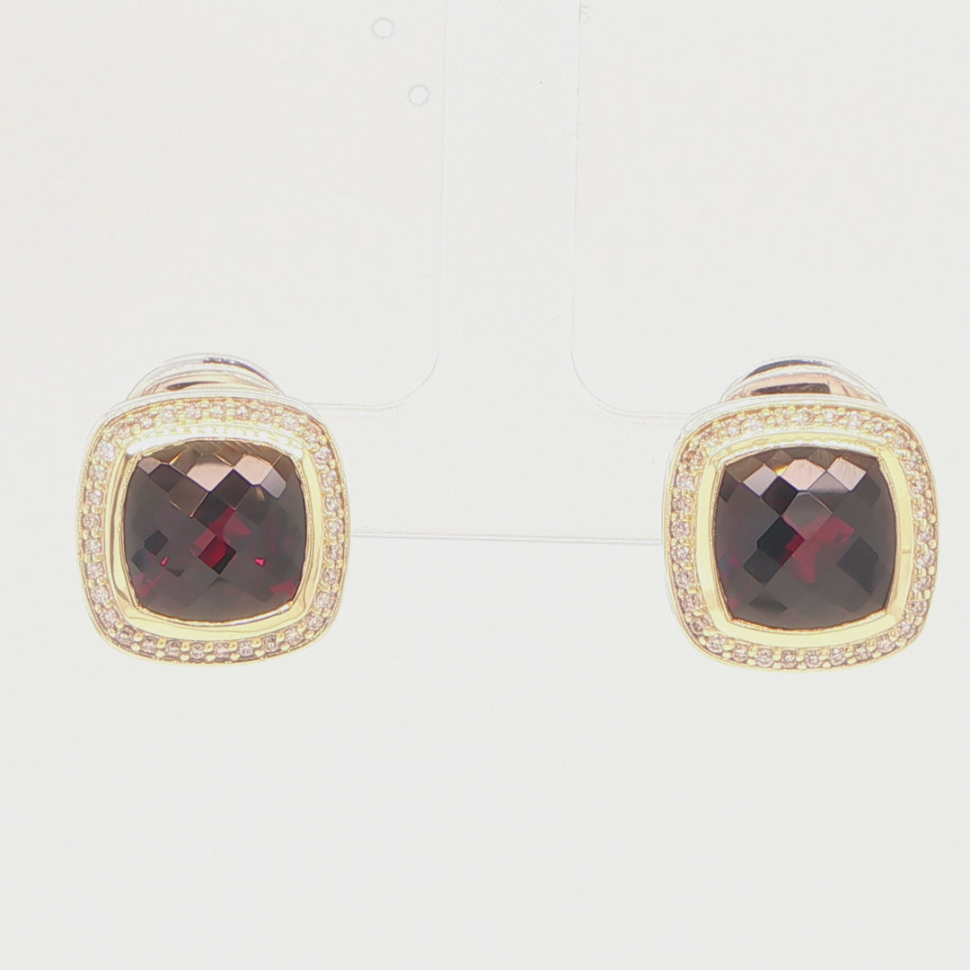 David Yurman Albion Garnet & Diamond Earrings Silver 18K Gold