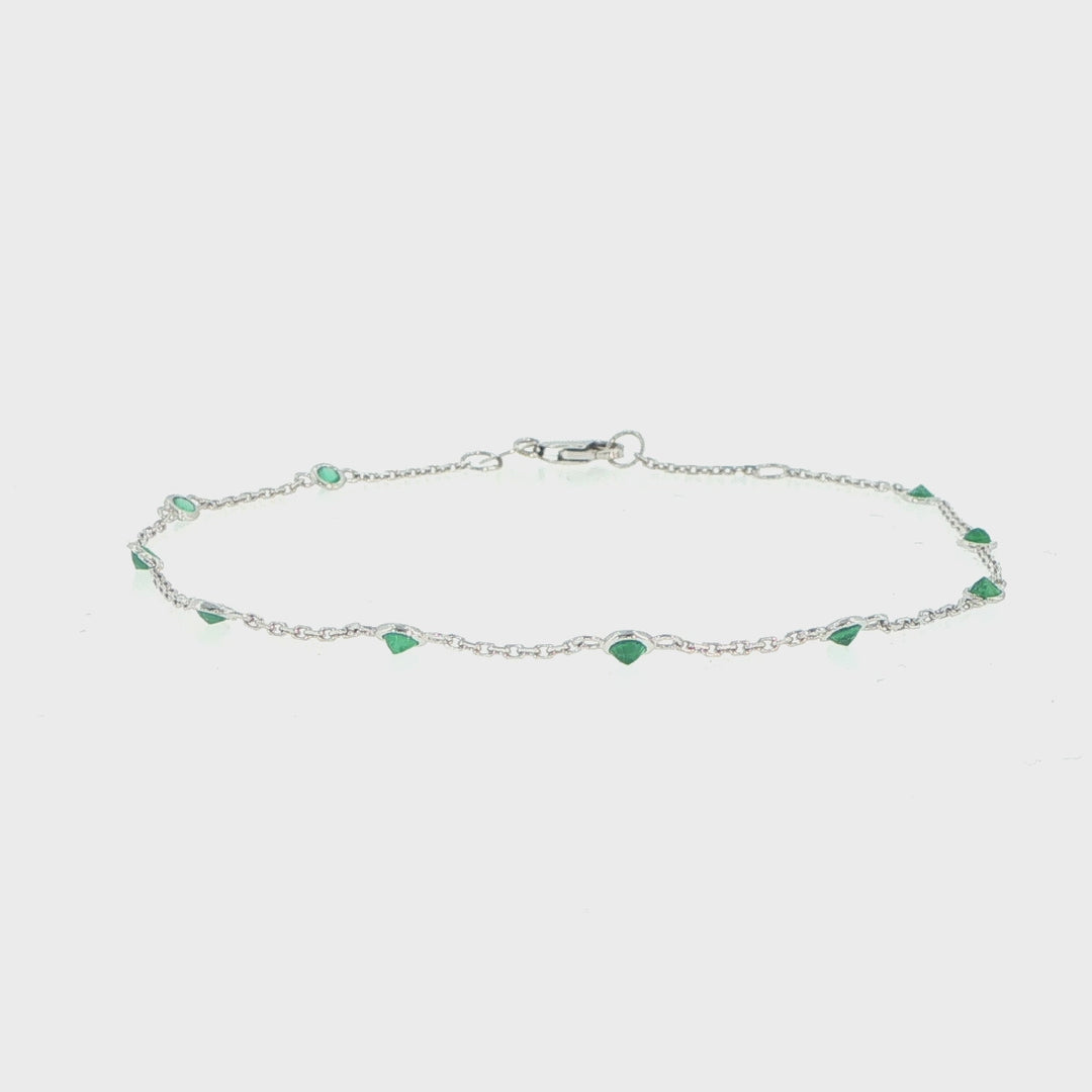 14K White Gold Emerald Station Bracelet