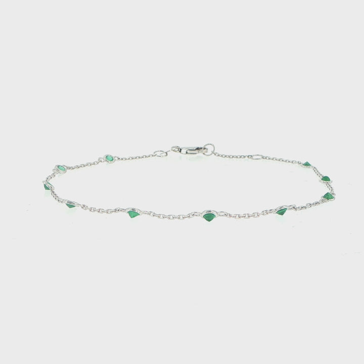 14K White Gold Emerald Station Bracelet