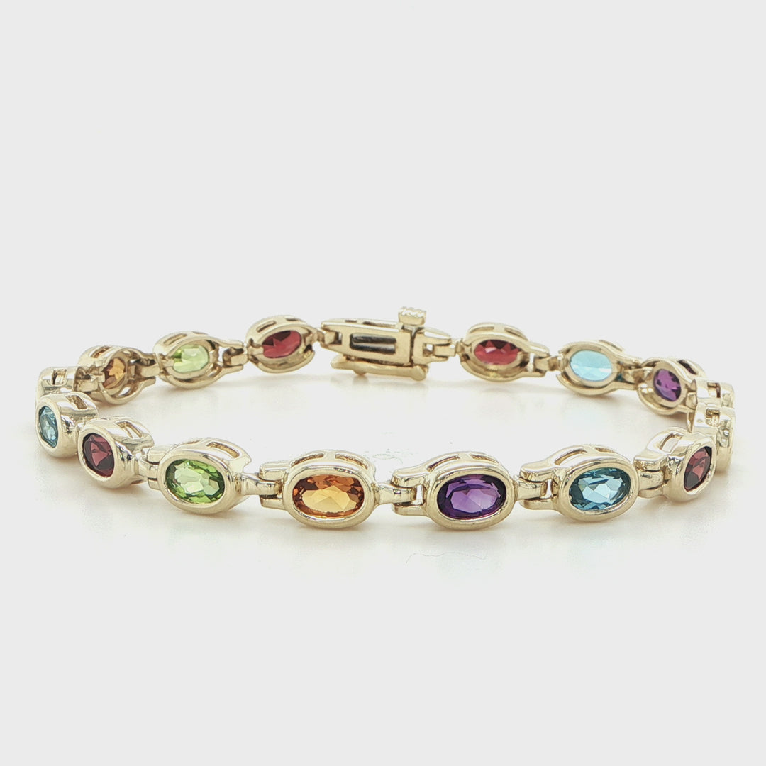 14K Yellow Gold Rainbow Gemstone Bracelet
