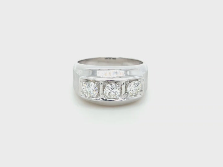 14K White Gold Men's 3 Stone Vintage Ring