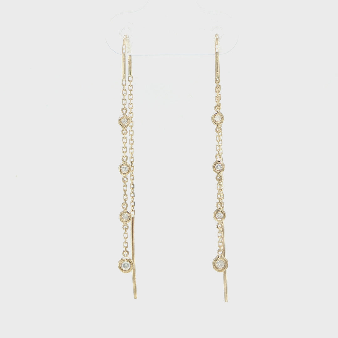 14K Yellow Gold Bezel Diamond Threader Earrings