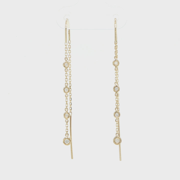 14K Yellow Gold Bezel Diamond Threader Earrings