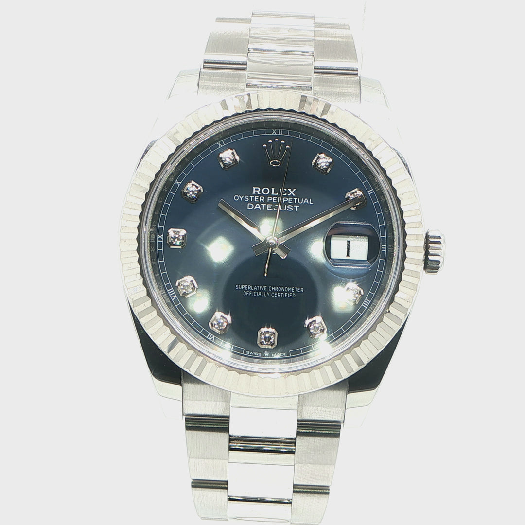 Rolex Datejust 41mm Steel & White Gold Blue Diamond Dial