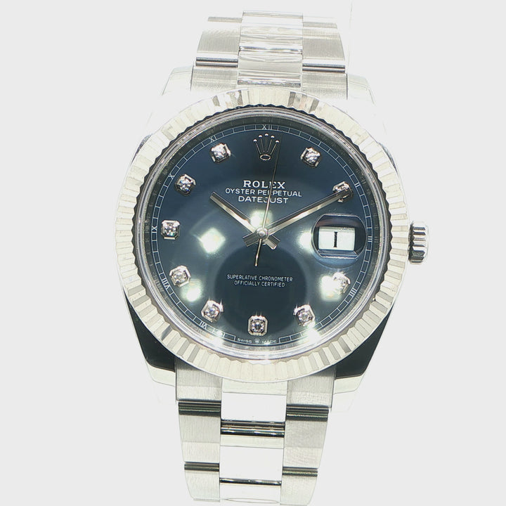 Rolex Datejust 41mm Steel & White Gold Blue Diamond Dial