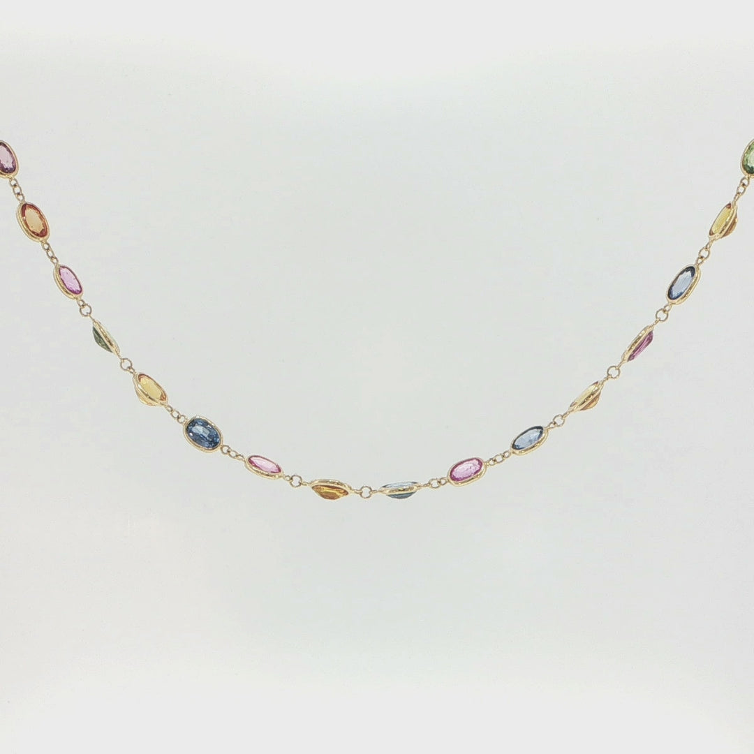 18K Yellow Gold Bezel-Set Multi-Color Sapphire Station Necklace