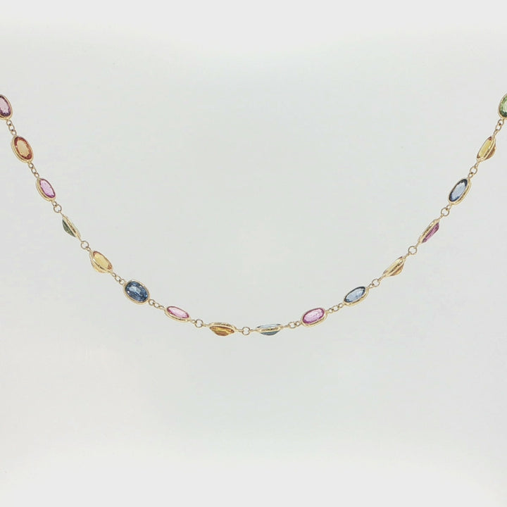 18K Yellow Gold Bezel-Set Multi-Color Sapphire Station Necklace