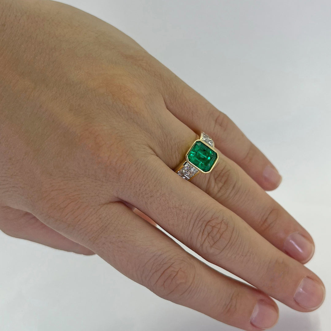 Emerald and Princess Cut Diamond Ring