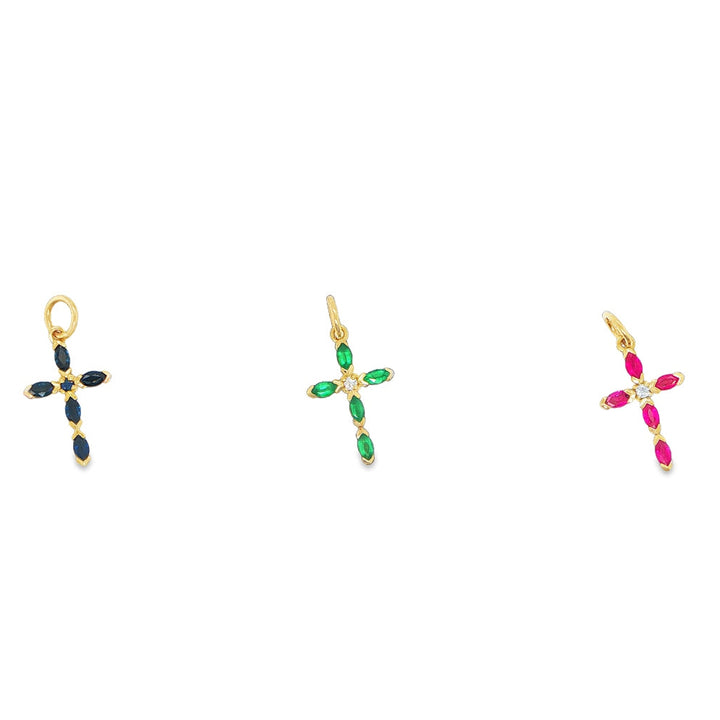 14K Yellow Gold Gemstone Cross Pendant