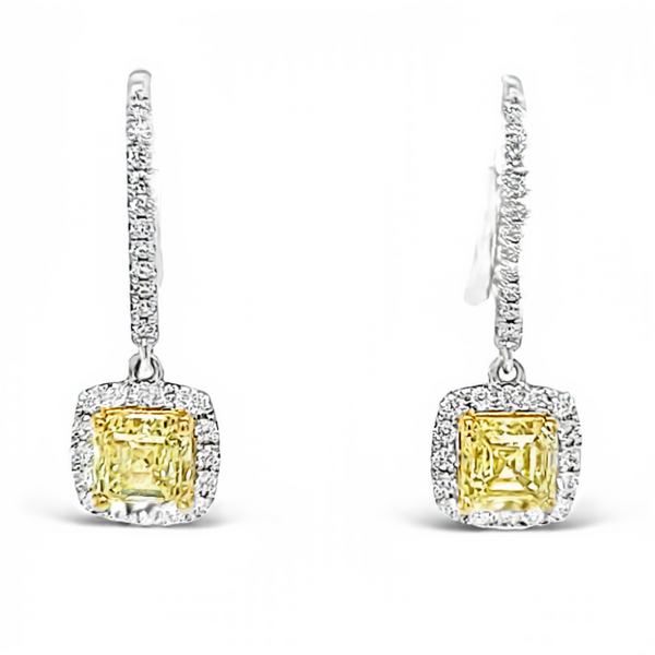 Asscher-cut-fancy-yellow-diamond-drop-earrings