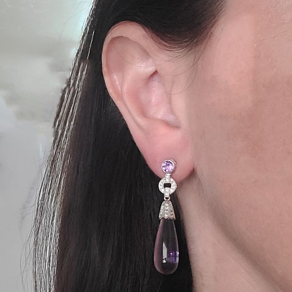 Amethyst and Diamond Drop Earrings
