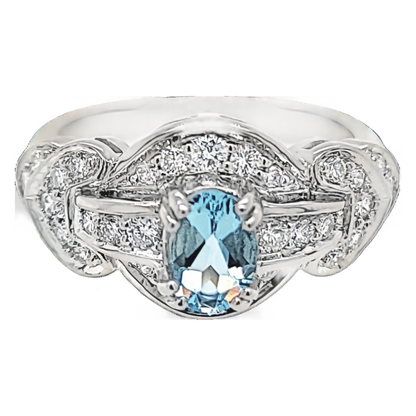 Estate-aquamarine-and-diamond-ring-18-karat-white-gold