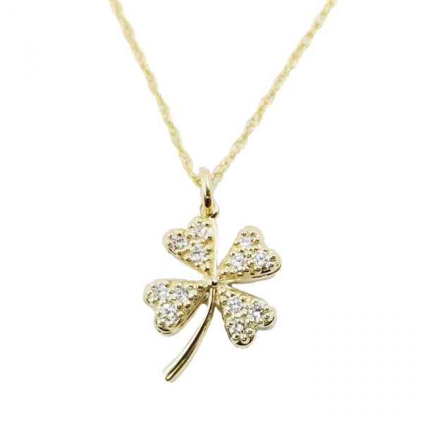 Gold Four Leaf Clover Necklace with Diamonds