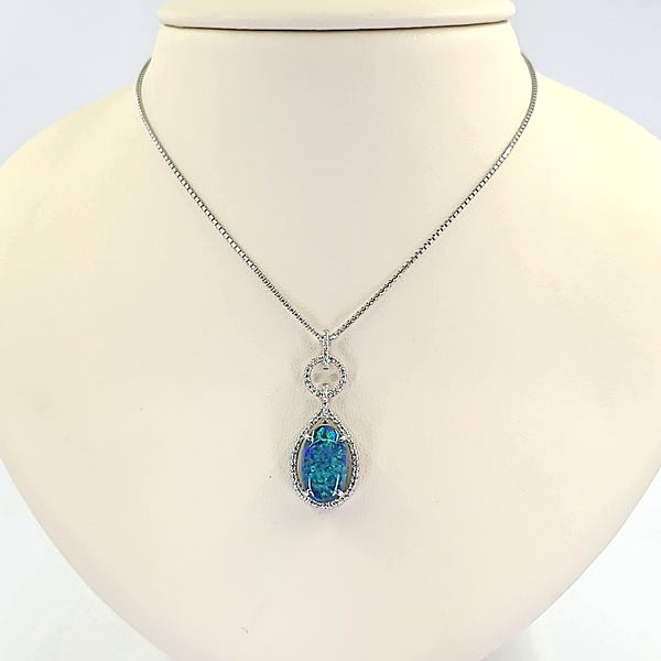 Lightning Ridge Opal and Diamond Pendant Necklace