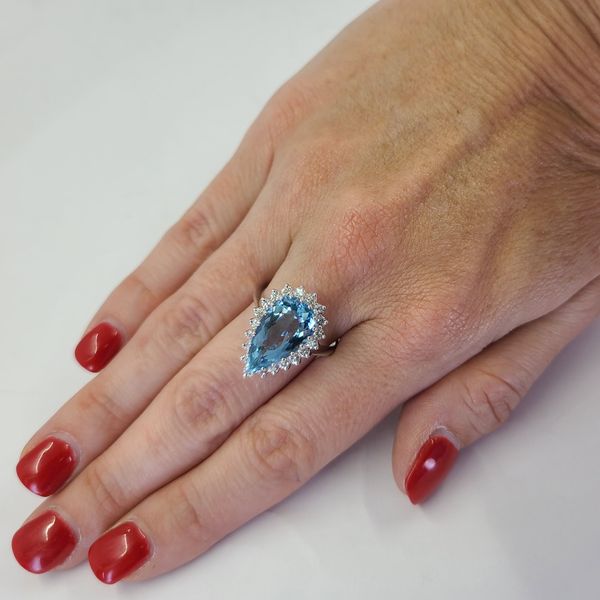 Pear Cut Aquamarine and Diamond Ring