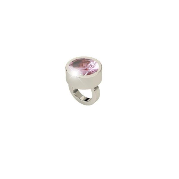 White Round Ring Charm with Pink Crystal