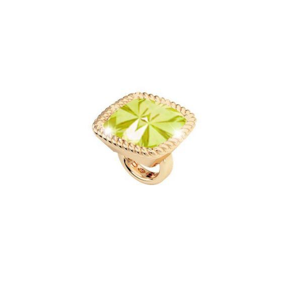 Yellow Square Ring Charm with Green Crystal