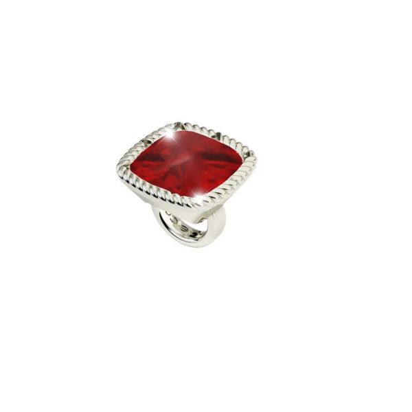White Square Ring Charm with Red Crystal