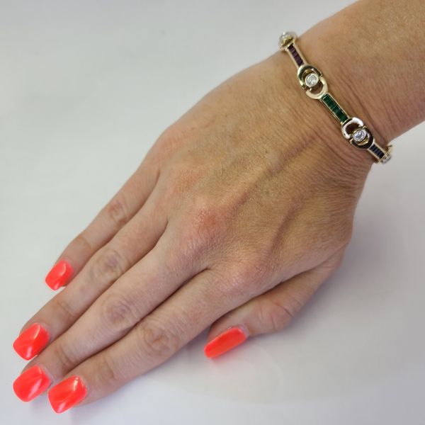 Ruby, Sapphire, Emerald and Diamond Station Bracelet