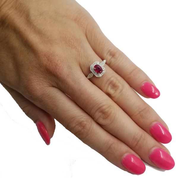 Cushion Ruby Halo Ring