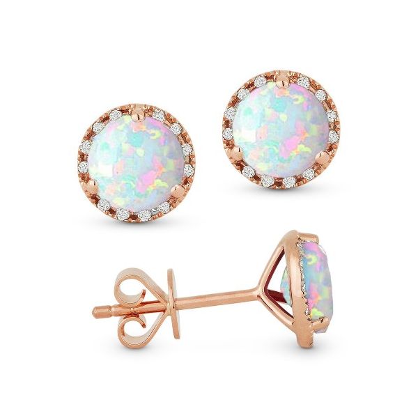 Rose Gold Cabochon Opal Earrings