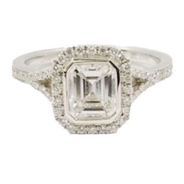 1.06ct Emerald Cut Diamond in Rectangular Halo